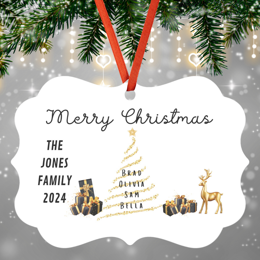 Personalized Family Christmas Ornament, Elegant Gold Christmas Decor, Custom Christmas Decorations, Christmas Gift for Family