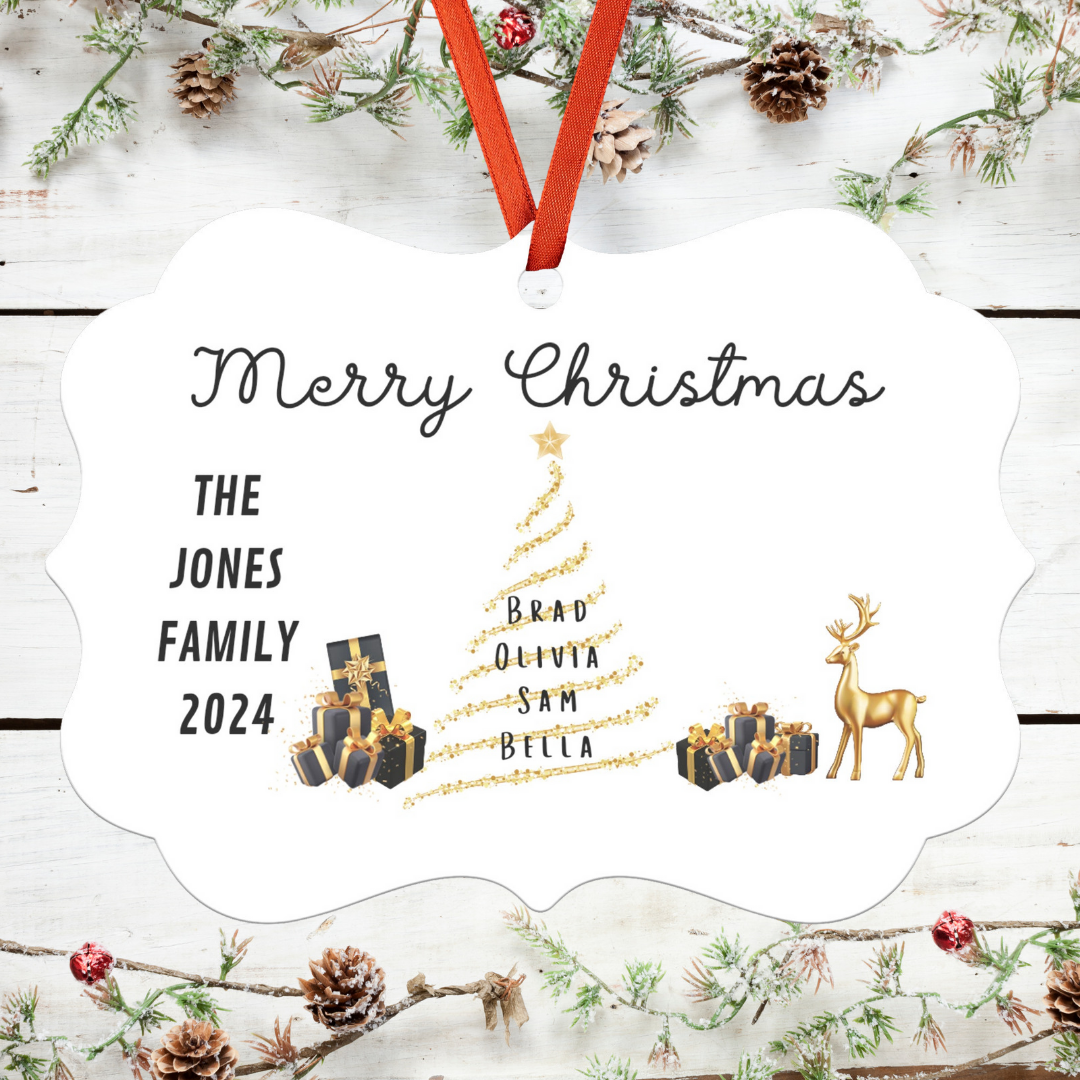 Personalized Family Christmas Ornament, Elegant Gold Christmas Decor, Custom Christmas Decorations, Christmas Gift for Family