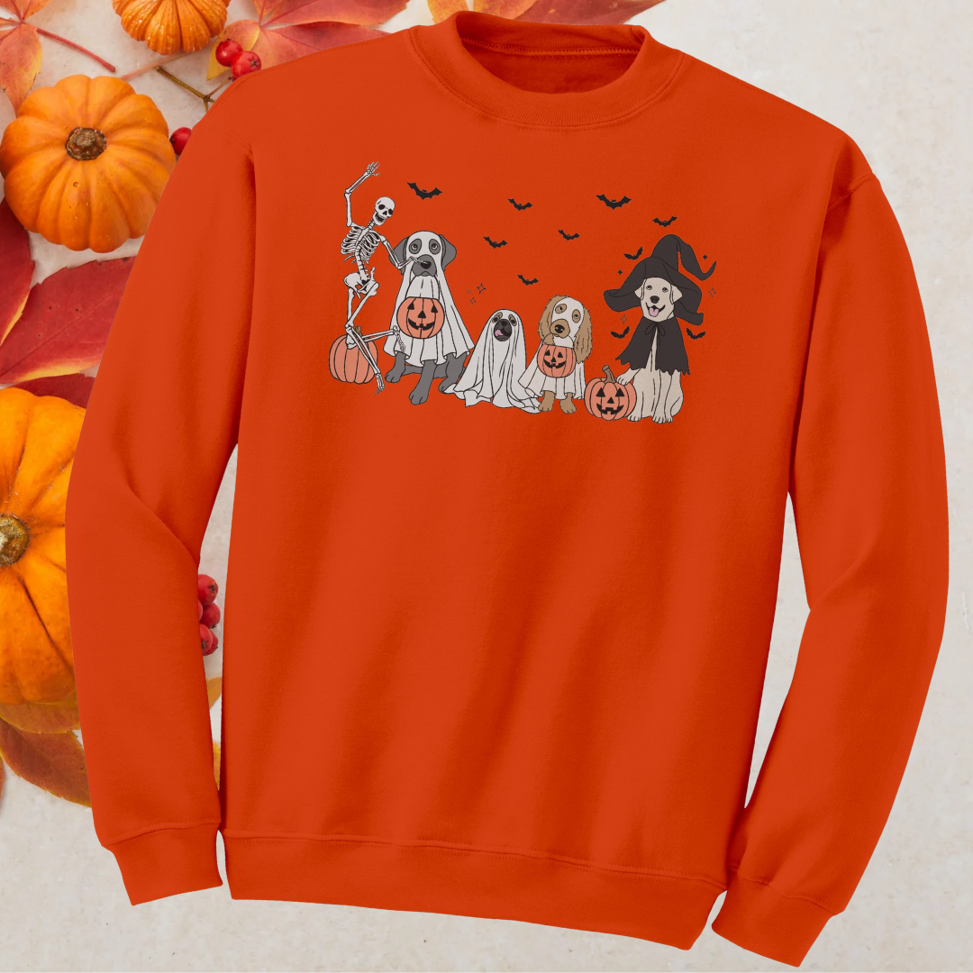 Funny Dog Halloween Sweatshirt, Cute Spooky Dog Skeleton Halloween Sweater, Dog Lover Sweater, Dog Mom Apparel, Vintage Halloween Sweatshirt