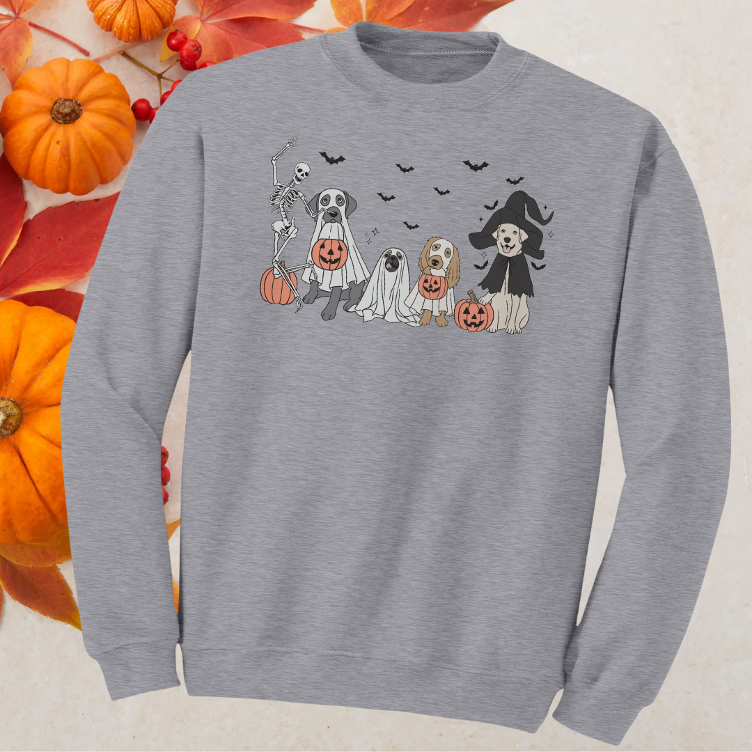 Funny Dog Halloween Sweatshirt, Cute Spooky Dog Skeleton Halloween Sweater, Dog Lover Sweater, Dog Mom Apparel, Vintage Halloween Sweatshirt