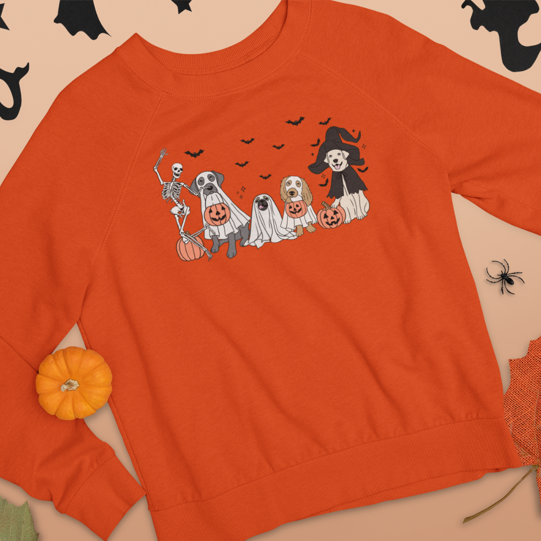 Funny Dog Halloween Sweatshirt, Cute Spooky Dog Skeleton Halloween Sweater, Dog Lover Sweater, Dog Mom Apparel, Vintage Halloween Sweatshirt