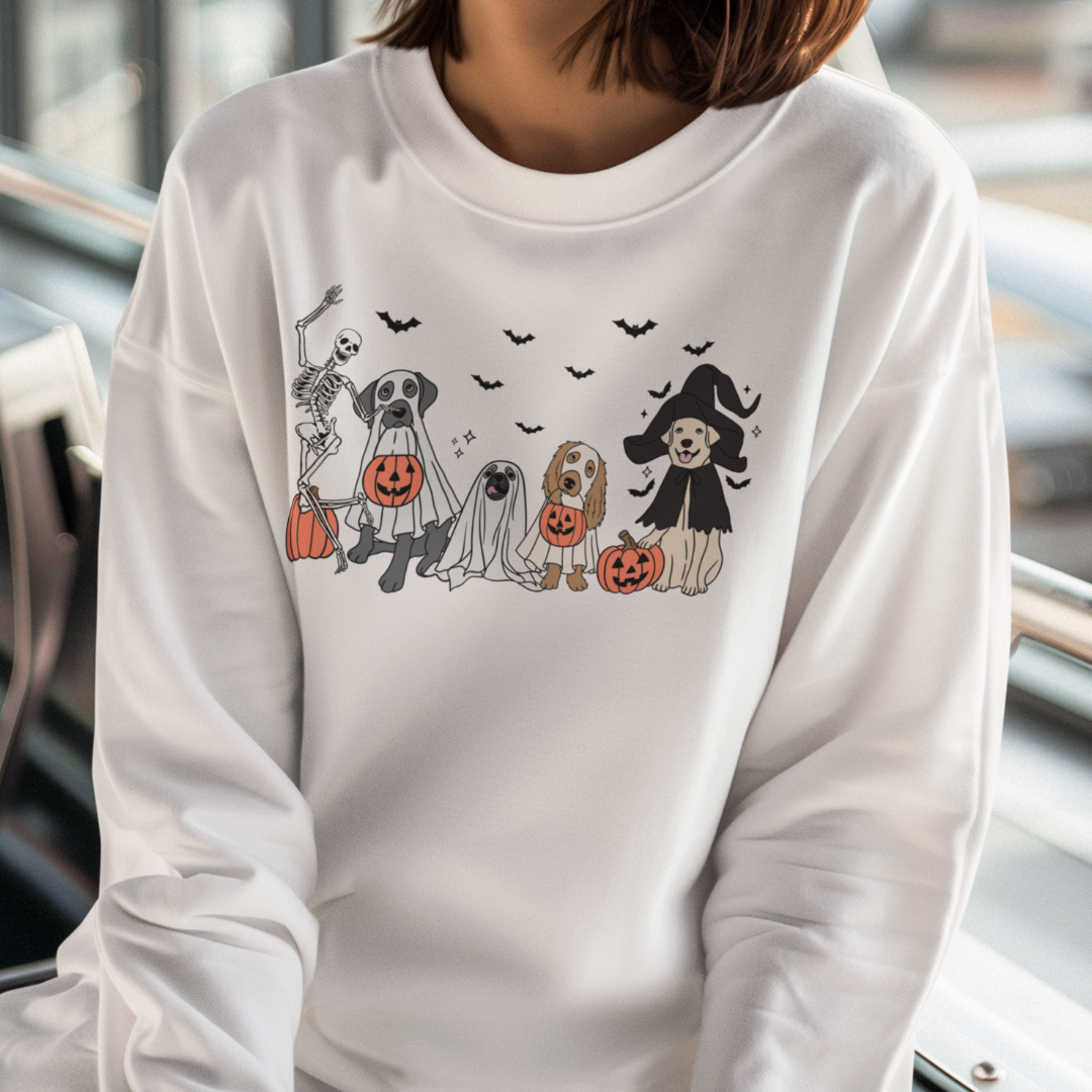 Funny Dog Halloween Sweatshirt, Cute Spooky Dog Skeleton Halloween Sweater, Dog Lover Sweater, Dog Mom Apparel, Vintage Halloween Sweatshirt
