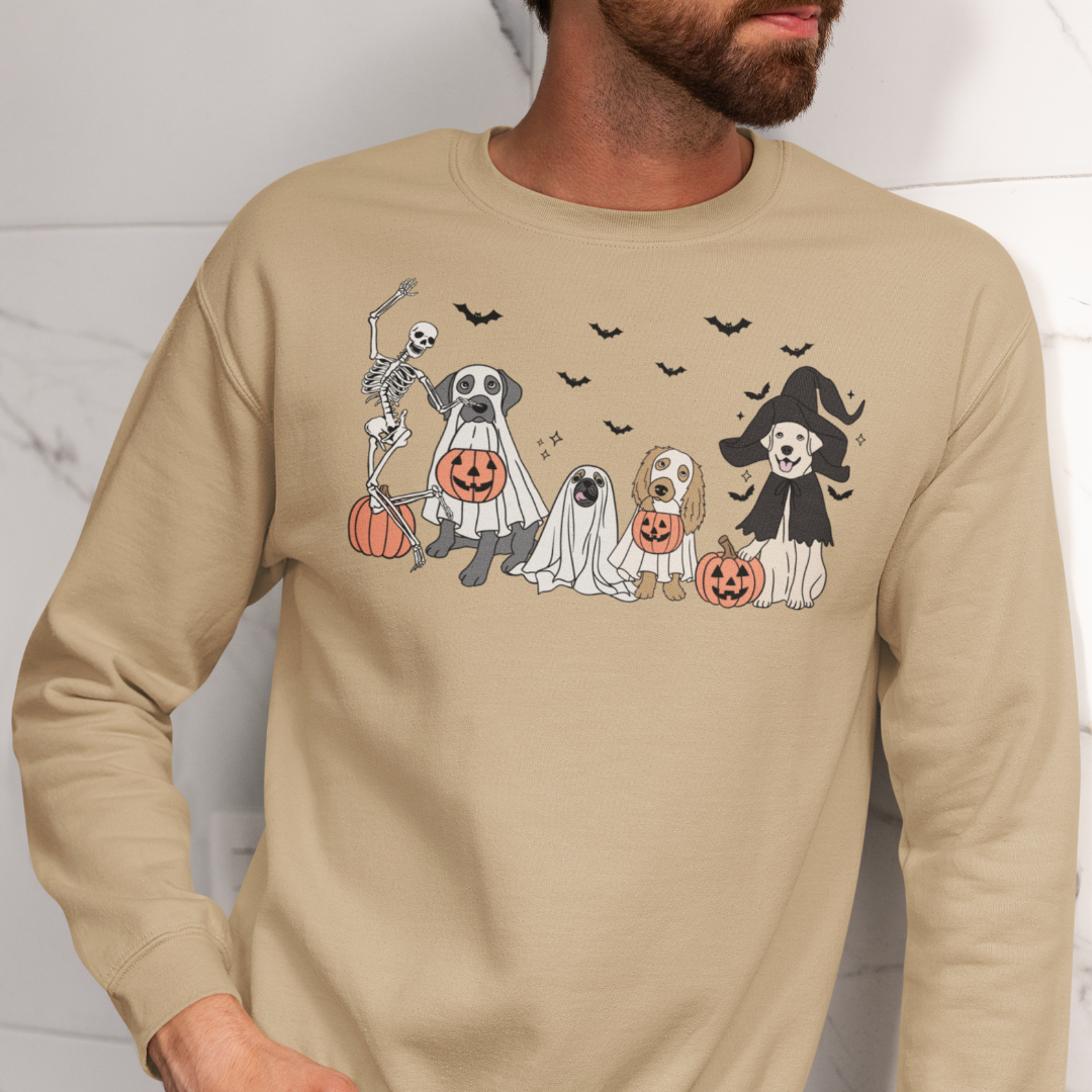 Funny Dog Halloween Sweatshirt, Cute Spooky Dog Skeleton Halloween Sweater, Dog Lover Sweater, Dog Mom Apparel, Vintage Halloween Sweatshirt