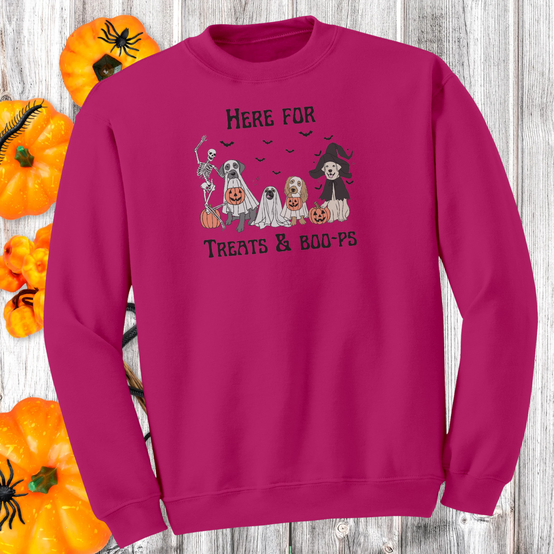 Cute Dog Halloween Sweatshirt, Here for Treats and Boops Vintage Halloween Sweater, Dog Lover Sweatshirt, Dog Mom Gift, Dog Skeleton Sweater, Halloween Apparel