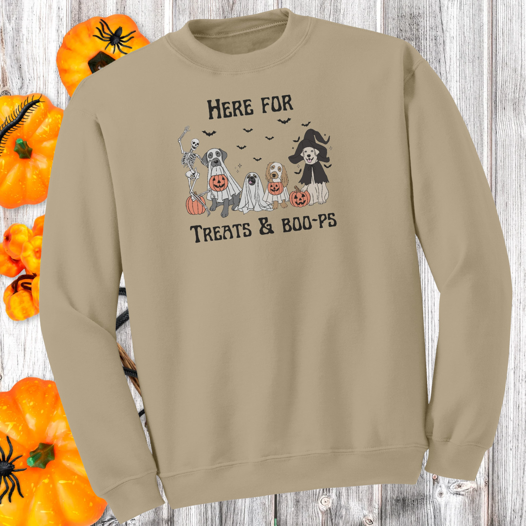 Cute Dog Halloween Sweatshirt, Here for Treats and Boops Vintage Halloween Sweater, Dog Lover Sweatshirt, Dog Mom Gift, Dog Skeleton Sweater, Halloween Apparel