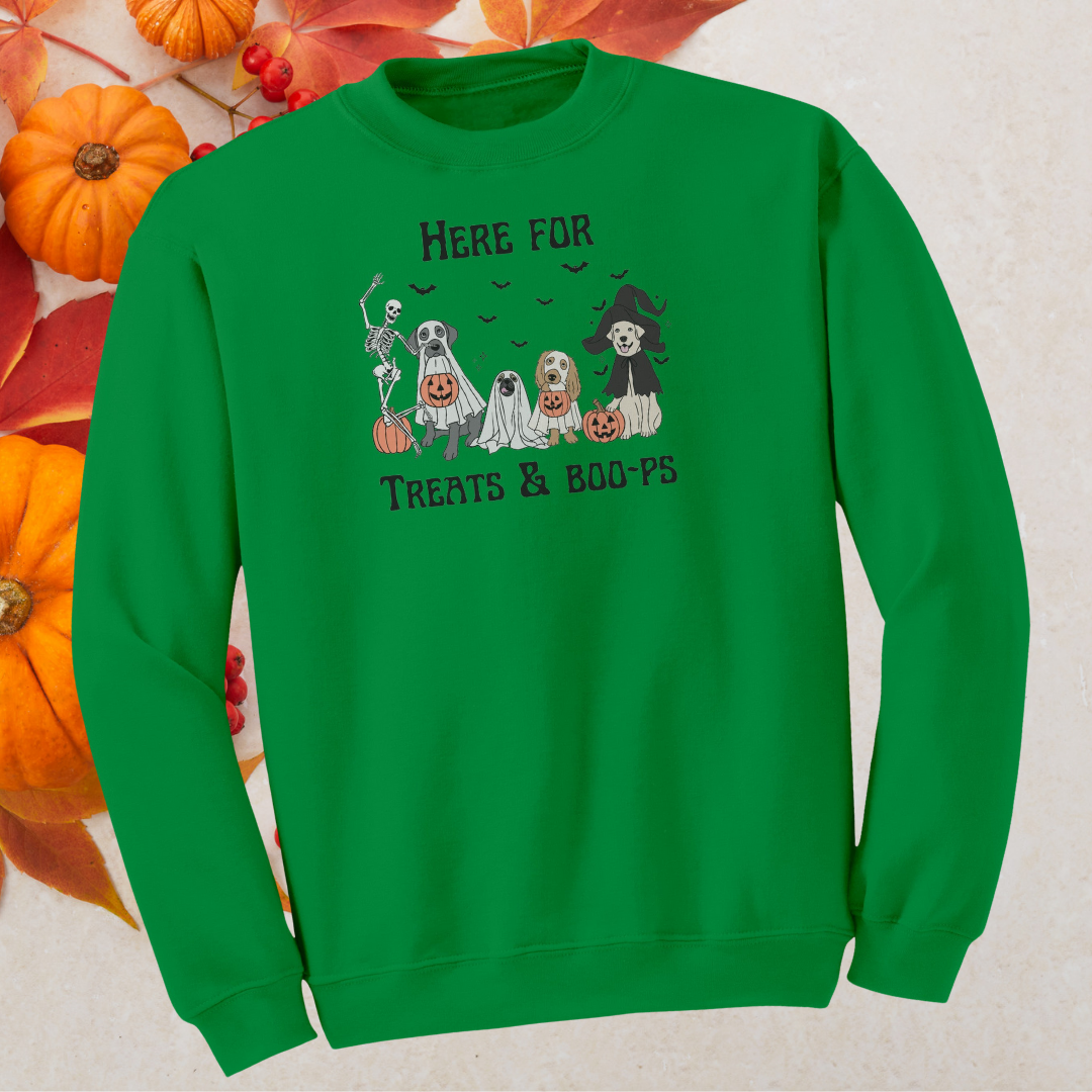 Cute Dog Halloween Sweatshirt, Here for Treats and Boops Vintage Halloween Sweater, Dog Lover Sweatshirt, Dog Mom Gift, Dog Skeleton Sweater, Halloween Apparel