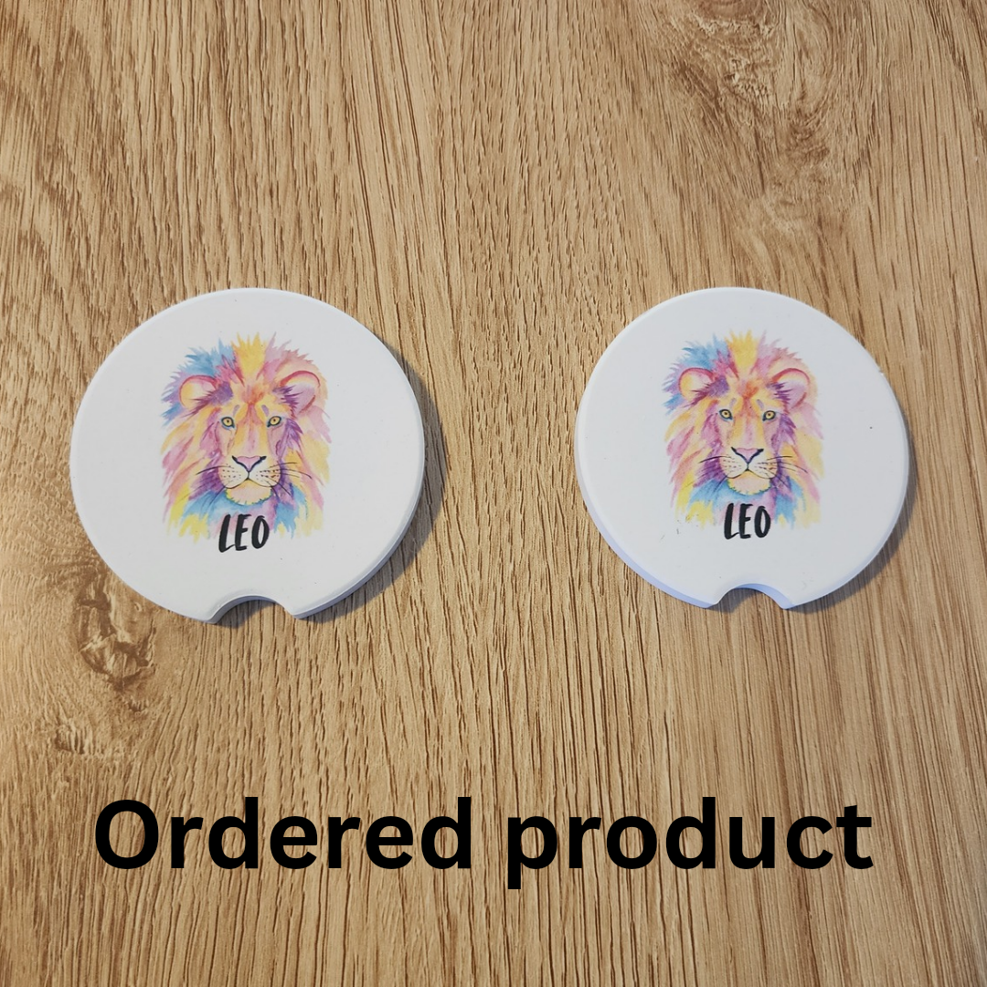 Leo Car Coasters, Leo Zodiac Coasters, Leo Star Sign Coasters, Watercolor Lion Coaster, Gift for Leo Star Sign, Zodiac Leo Collection