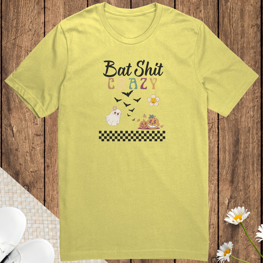 Cute Retro Bat Shit Crazy Halloween Shirt, Unisex Trick or Treating Shirt, Scary Pumpkin Daisy Ghost Shirt, Checkered Vintage Comfy Shirt