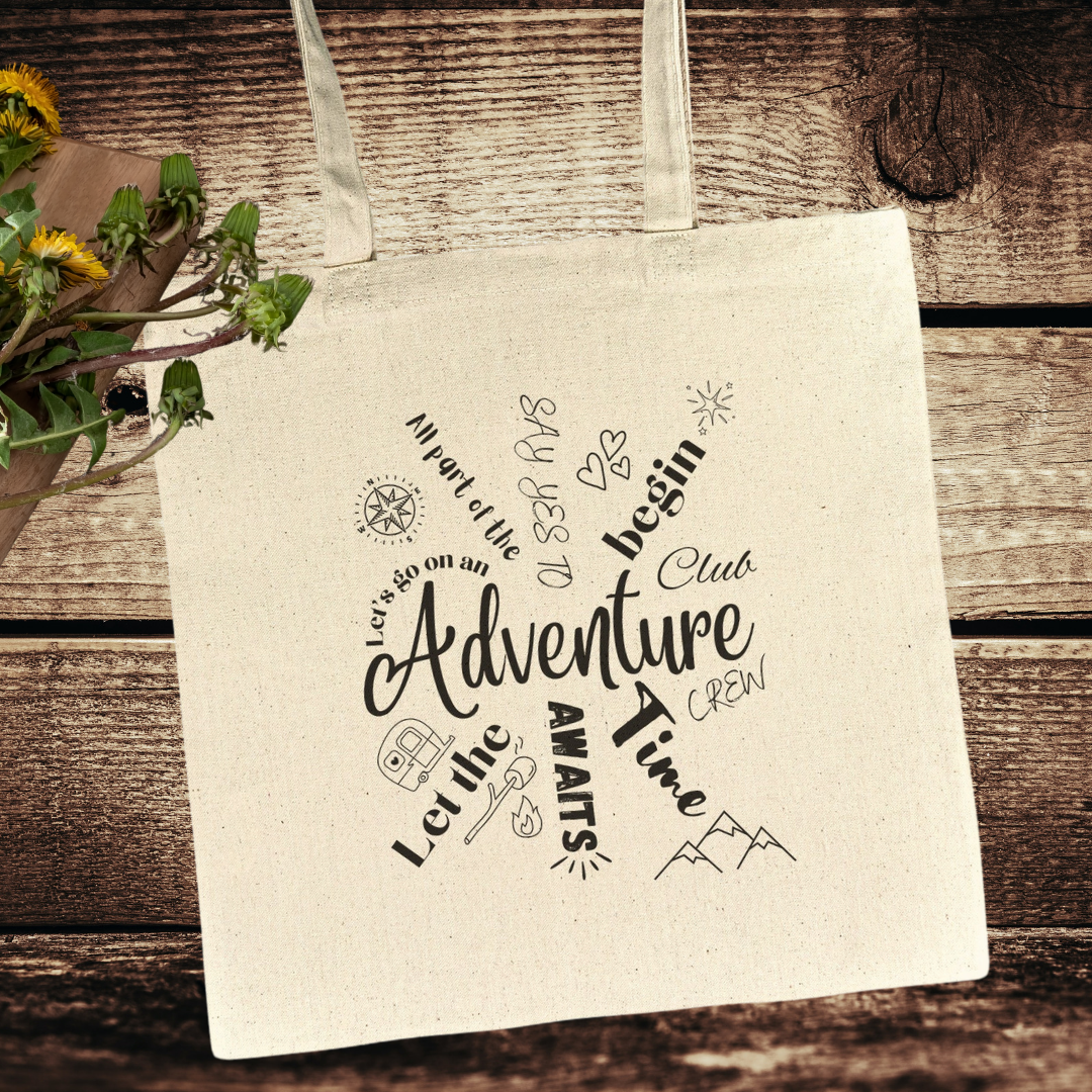 Adventure Tote Bag, Travel Bag, Camping Bag, Reusable Grocery Bag, RV Accessories, Camping Gear, Beach Bag
