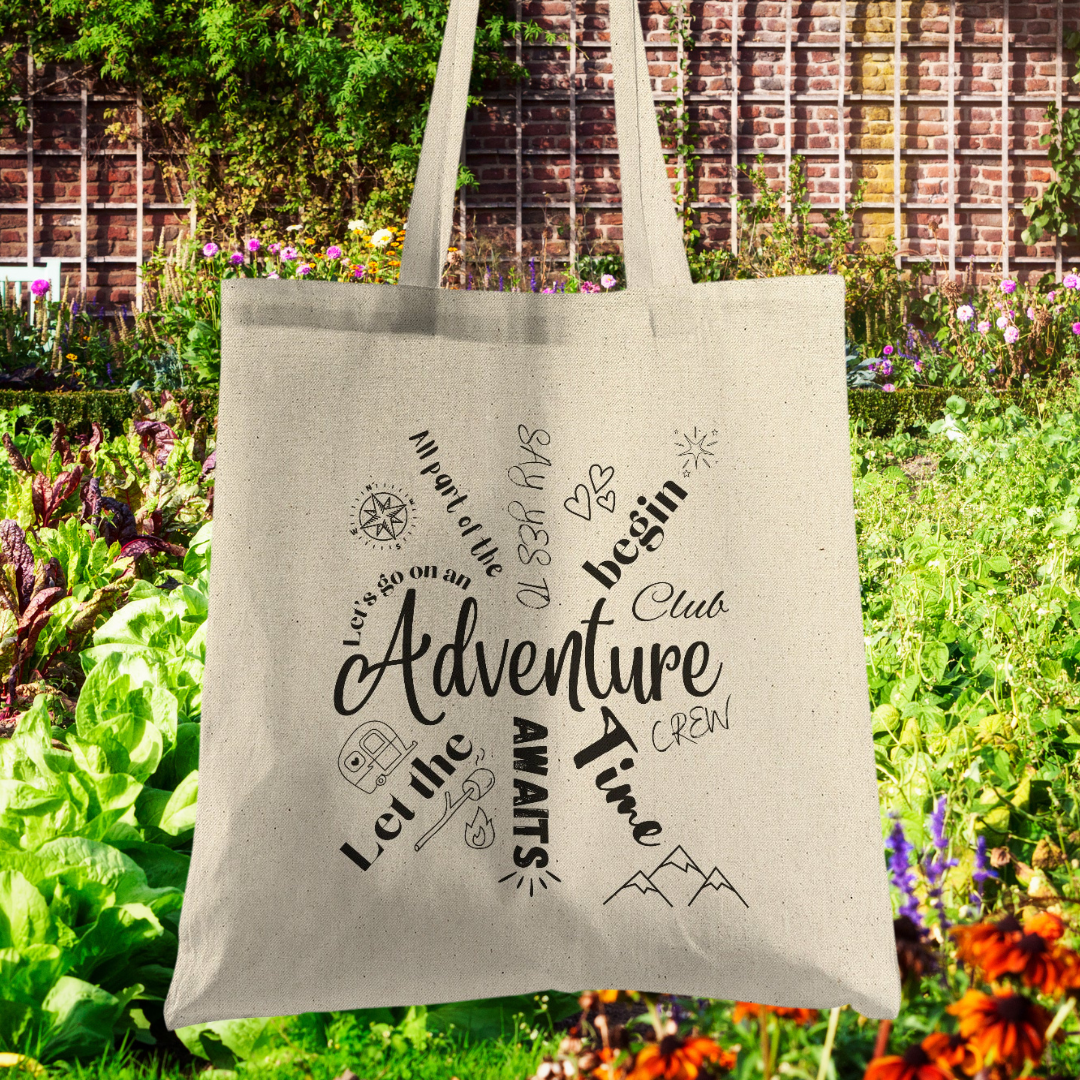 Adventure Tote Bag, Travel Bag, Camping Bag, Reusable Grocery Bag, RV Accessories, Camping Gear, Beach Bag