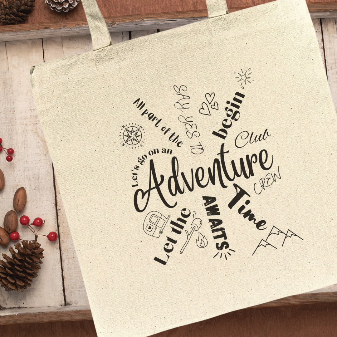 Adventure Tote Bag, Travel Bag, Camping Bag, Reusable Grocery Bag, RV Accessories, Camping Gear, Beach Bag
