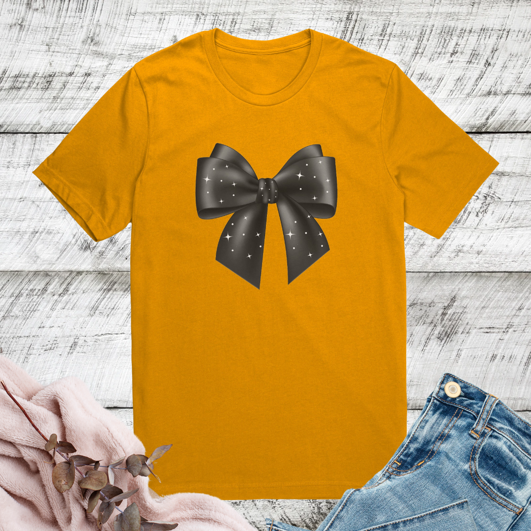Cute Coquette Bow Tshirt, Starry Night Shirt, Graphic Bow Tshirt, Elegant Black Bow Shirt