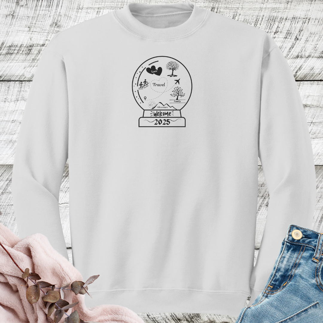 Travel Adventure Sweatshirt, Hiking Sweater, Personalized New Years Sweatshirt, Crystal Ball Sweater, Gift for Travel Lover