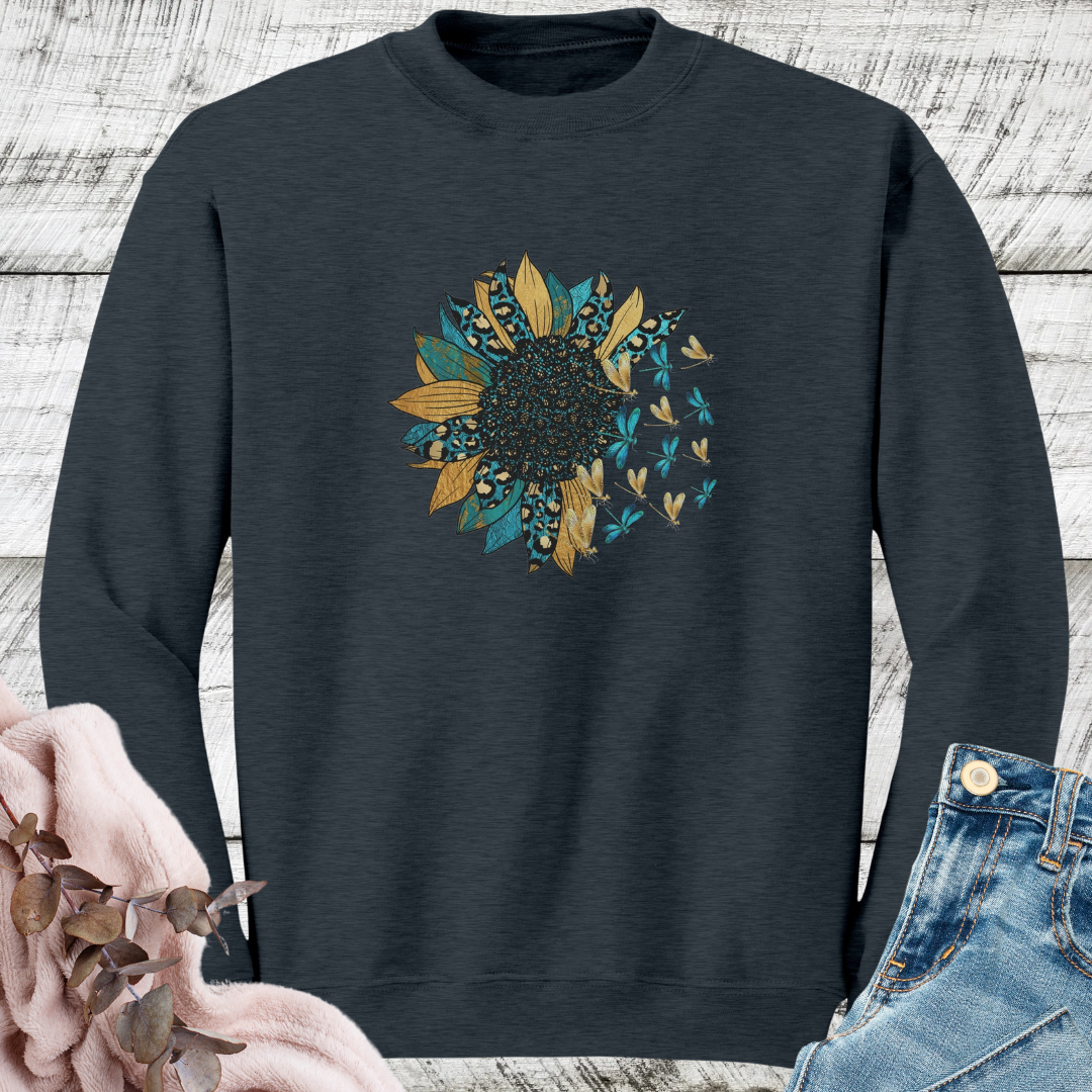 Sunflower Sweatshirt, Dragonfly Fall Sweater, Floral Leopard Print Crewneck Sweatshirt, Boho Vintage Sweatshirt, Nature Lover Gift
