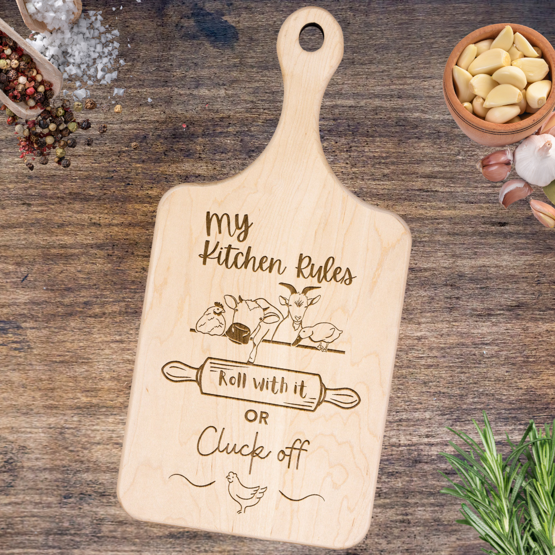 My Kitchen Rules Funny Country Farm Animals Cutting Board with Handle, Farm Decor Kitchen Accessories, New Home Gift, Cute Wedding Gift