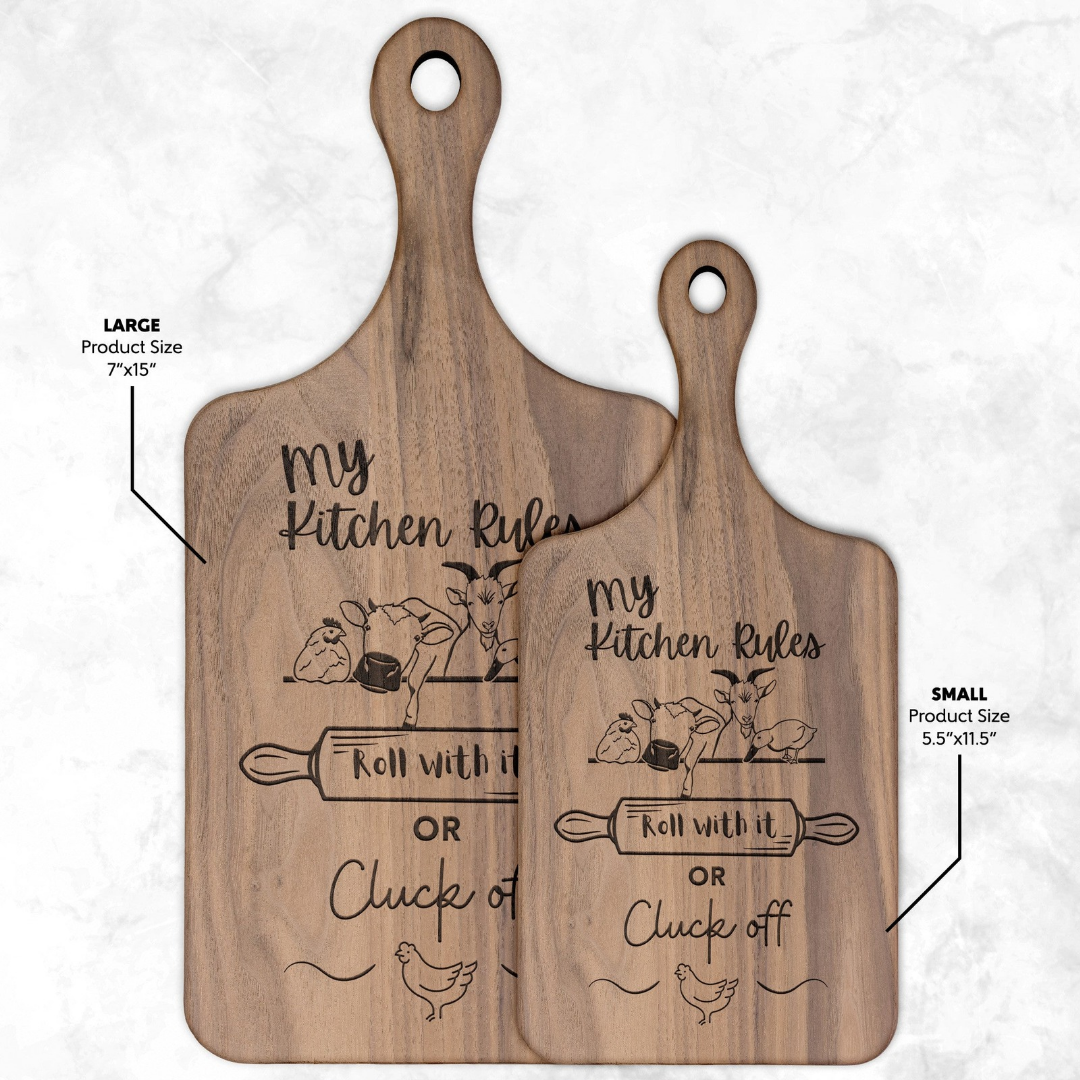 My Kitchen Rules Funny Country Farm Animals Cutting Board with Handle, Farm Decor Kitchen Accessories, New Home Gift, Cute Wedding Gift