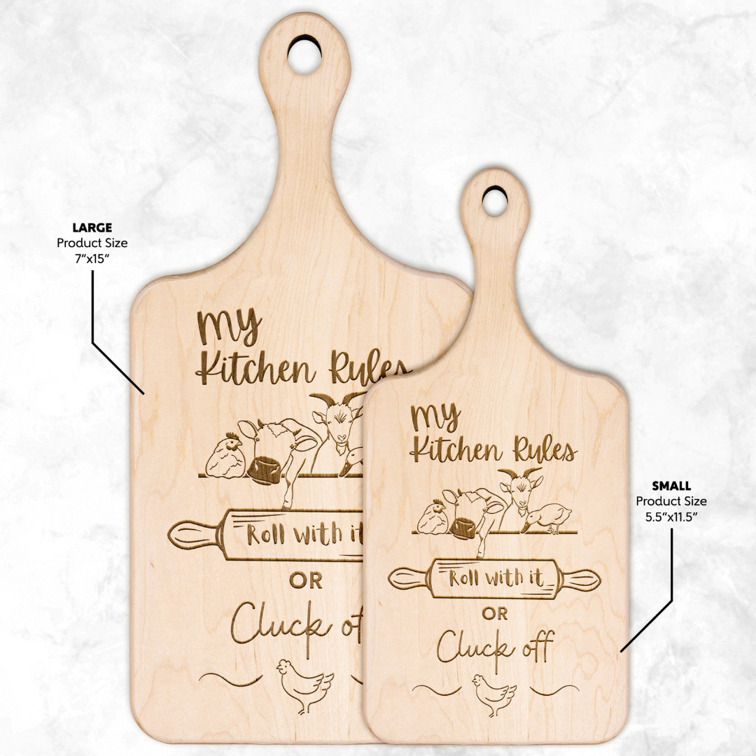 My Kitchen Rules Funny Country Farm Animals Cutting Board with Handle, Farm Decor Kitchen Accessories, New Home Gift, Cute Wedding Gift