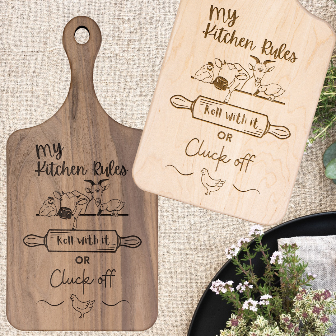 My Kitchen Rules Funny Country Farm Animals Cutting Board with Handle, Farm Decor Kitchen Accessories, New Home Gift, Cute Wedding Gift