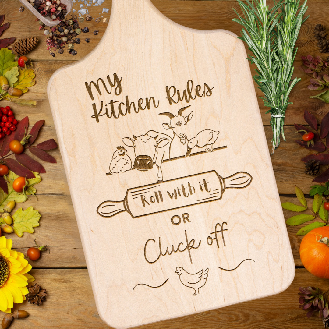 My Kitchen Rules Funny Country Farm Animals Cutting Board with Handle, Farm Decor Kitchen Accessories, New Home Gift, Cute Wedding Gift