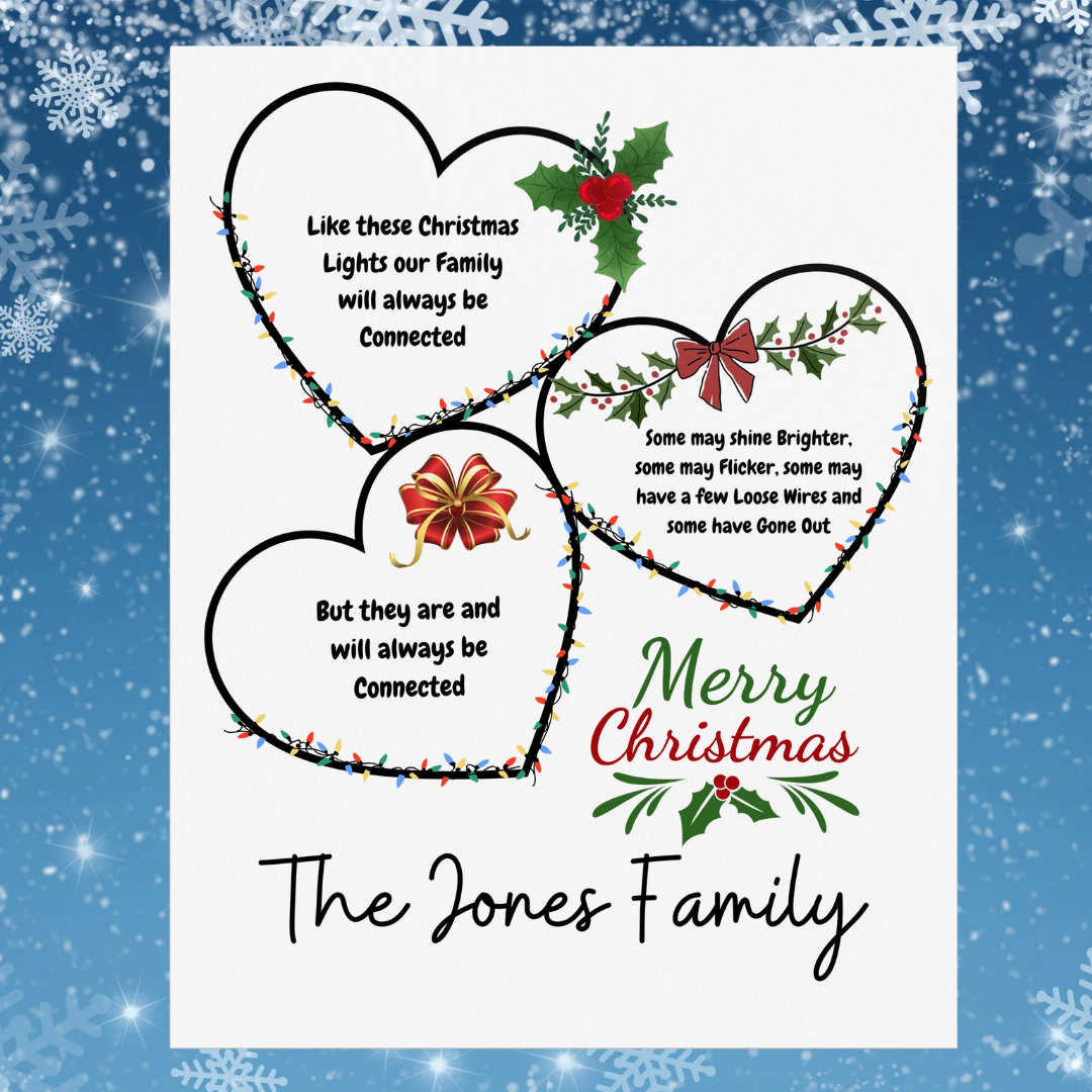 Christmas Hearts Wall Hanging Decor, Personalized Heartfelt Family Xmas Decoration, Funny Christmas Gift for Grandmother