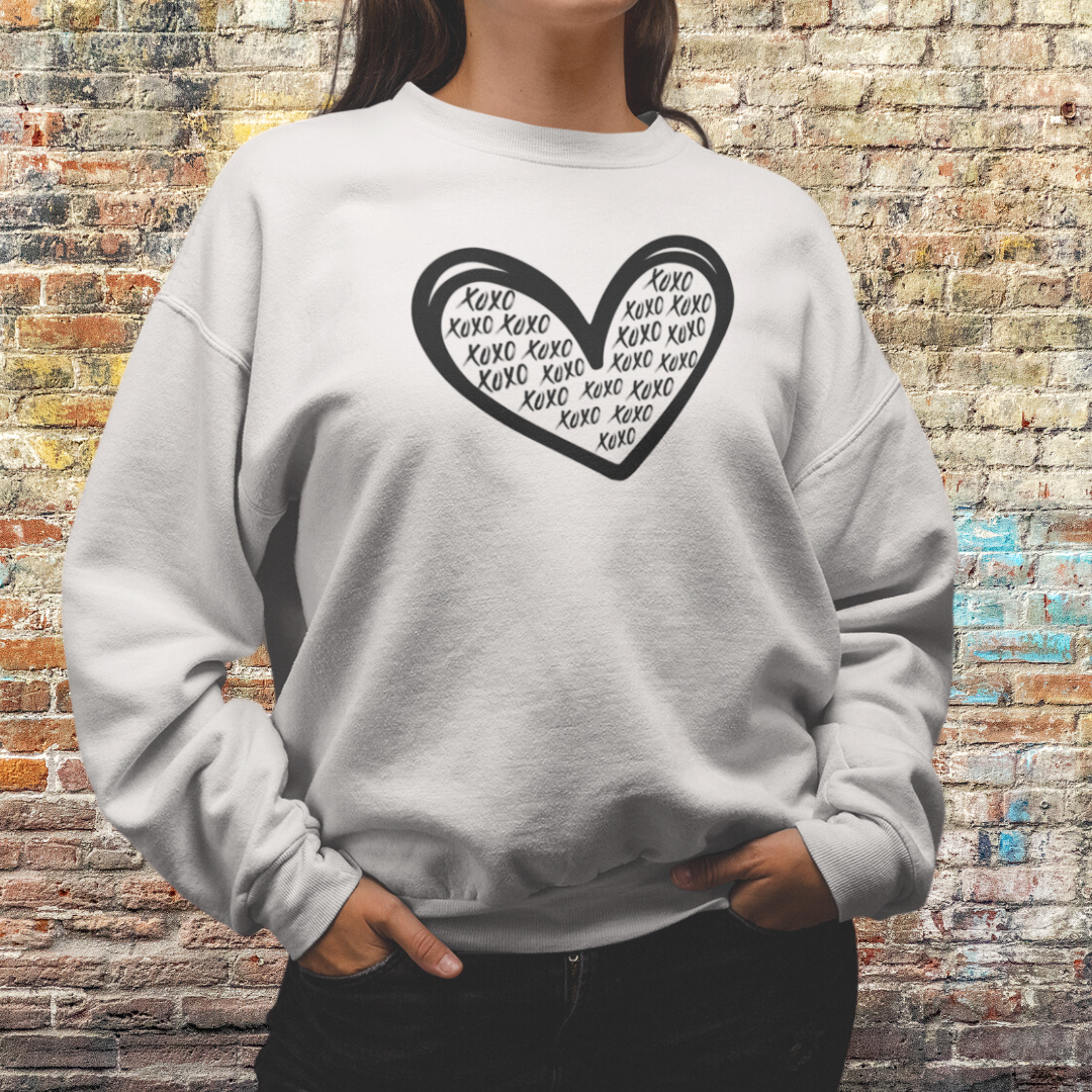 XOXO Valentine's Day Heart Sweatshirt, Love Hearts Sweater, Kindness Motivational Sweatshirt, Graphic Graffiti Streetwear, Valentine's Day Gift for Her