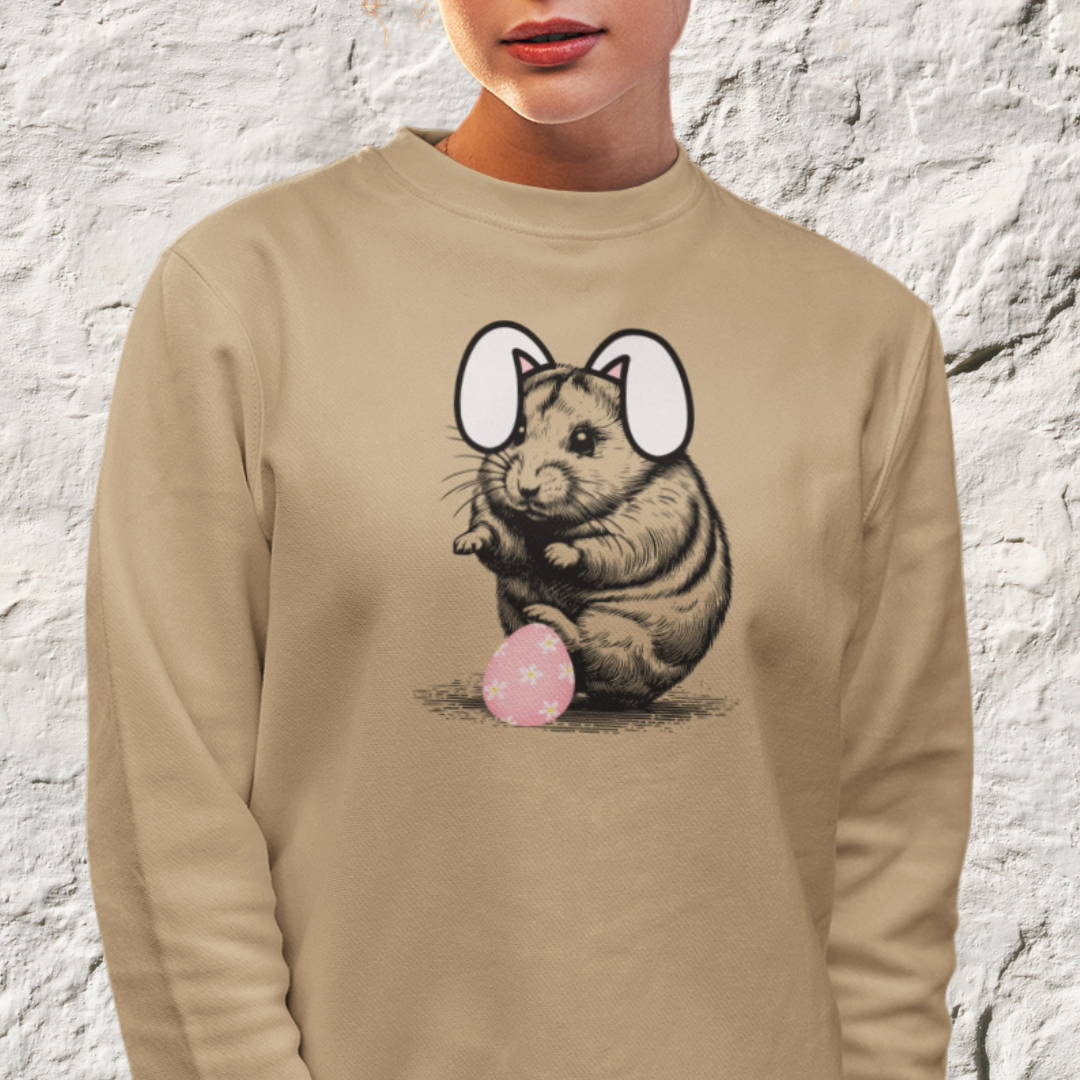 Cute Women's Easter Sweater, Hamster Sweatshirt, Bunny Ears Sweater, Easter Egg Hunting Clothing, Easter Gift for Her, Easter Apparel, Rodent Collection