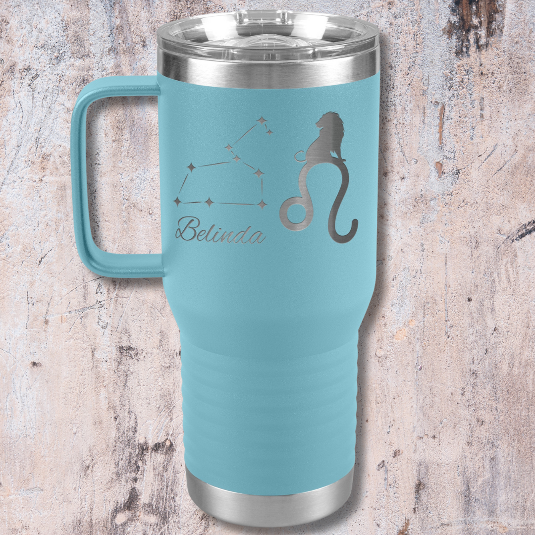 Personalized Name Leo Tumbler, 20oz Stainless Steel Leo Zodiac Tumbler, Leo Constellation Tumbler, Lion Travel Tumbler, Gift for Leo, Astrology Lover Gift