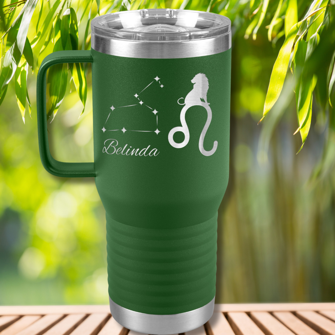 Personalized Name Leo Tumbler, 20oz Stainless Steel Leo Zodiac Tumbler, Leo Constellation Tumbler, Lion Travel Tumbler, Gift for Leo, Astrology Lover Gift