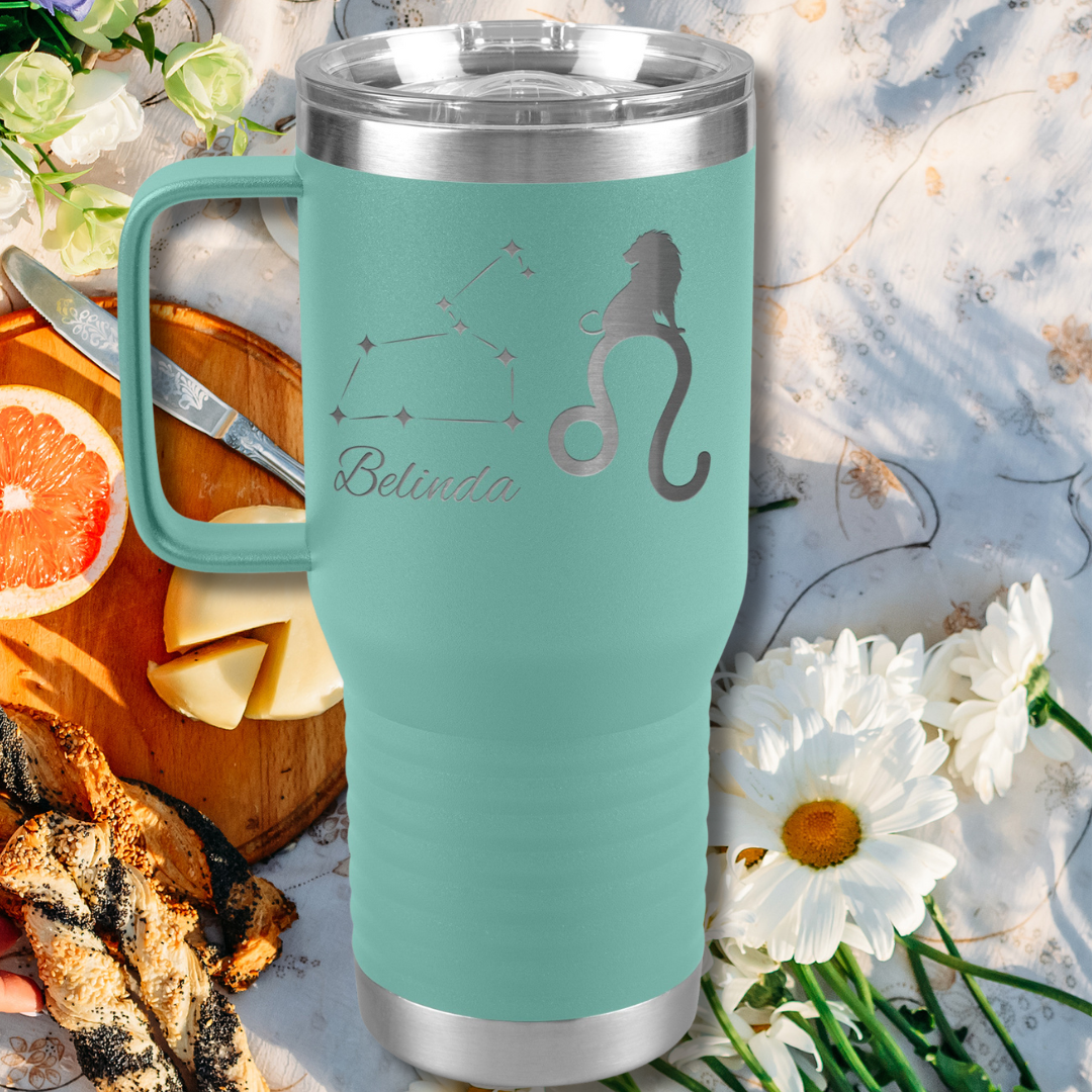 Personalized Name Leo Tumbler, 20oz Stainless Steel Leo Zodiac Tumbler, Leo Constellation Tumbler, Lion Travel Tumbler, Gift for Leo, Astrology Lover Gift