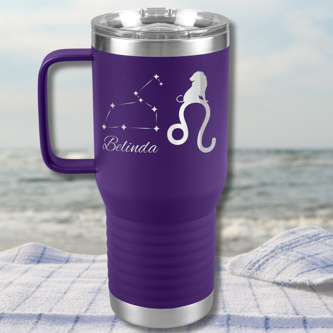 Personalized Name Leo Tumbler, 20oz Stainless Steel Leo Zodiac Tumbler, Leo Constellation Tumbler, Lion Travel Tumbler, Gift for Leo, Astrology Lover Gift