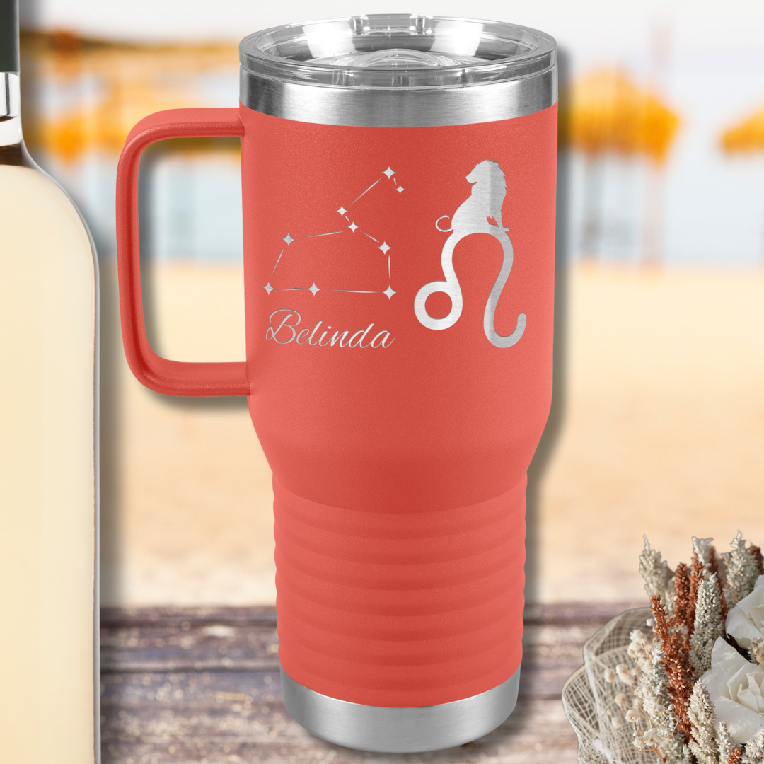 Personalized Name Leo Tumbler, 20oz Stainless Steel Leo Zodiac Tumbler, Leo Constellation Tumbler, Lion Travel Tumbler, Gift for Leo, Astrology Lover Gift