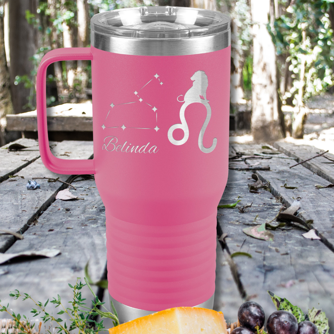 Personalized Name Leo Tumbler, 20oz Stainless Steel Leo Zodiac Tumbler, Leo Constellation Tumbler, Lion Travel Tumbler, Gift for Leo, Astrology Lover Gift