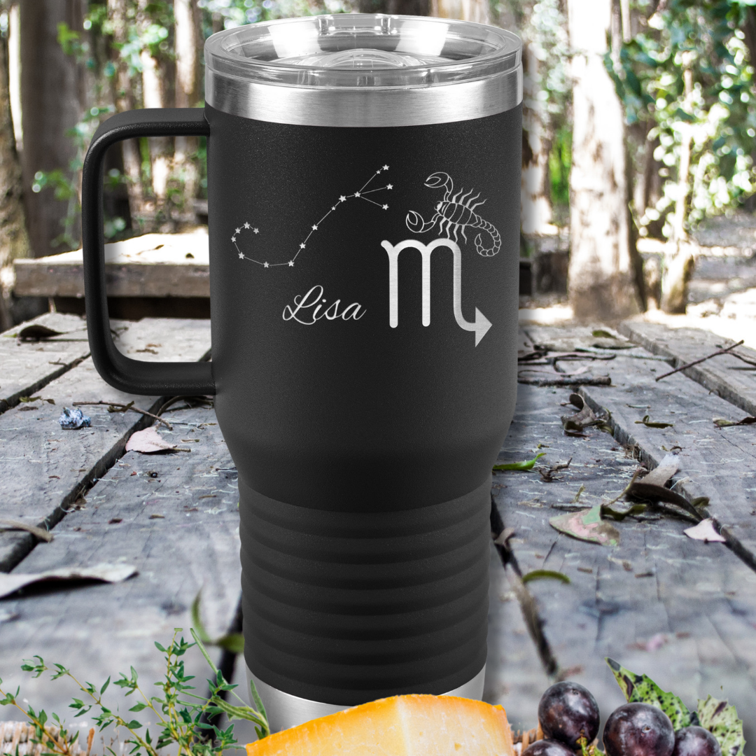 Personalized Name Scorpio Tumbler, 20oz Stainless Steel Scorpio Zodiac Tumbler, Scorpio Constellation Tumbler, Gift for Scorpio, Astrology Lover Gift, Camping Gear, RV Accessories
