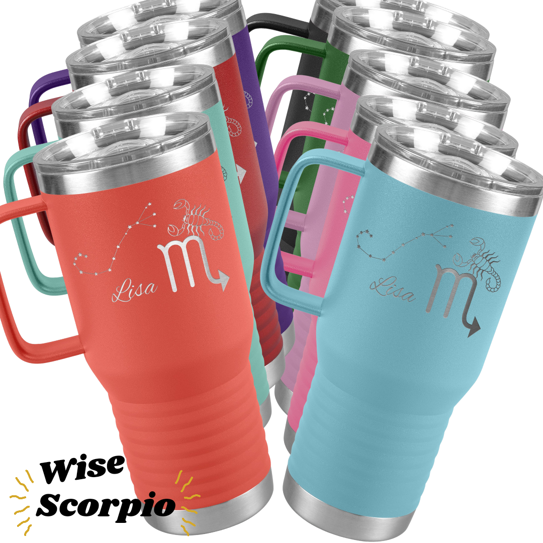 Personalized Name Scorpio Tumbler, 20oz Stainless Steel Scorpio Zodiac Tumbler, Scorpio Constellation Tumbler, Gift for Scorpio, Astrology Lover Gift, Camping Gear, RV Accessories