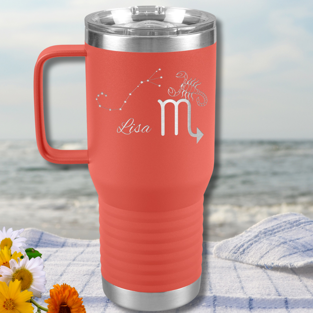 Personalized Name Scorpio Tumbler, 20oz Stainless Steel Scorpio Zodiac Tumbler, Scorpio Constellation Tumbler, Gift for Scorpio, Astrology Lover Gift, Camping Gear, RV Accessories