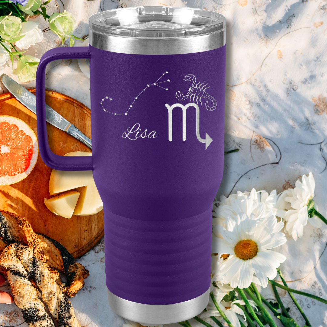 Personalized Name Scorpio Tumbler, 20oz Stainless Steel Scorpio Zodiac Tumbler, Scorpio Constellation Tumbler, Gift for Scorpio, Astrology Lover Gift, Camping Gear, RV Accessories