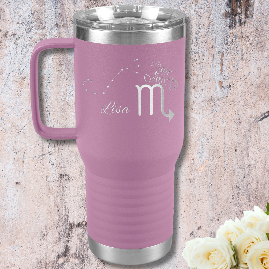 Personalized Name Scorpio Tumbler, 20oz Stainless Steel Scorpio Zodiac Tumbler, Scorpio Constellation Tumbler, Gift for Scorpio, Astrology Lover Gift, Camping Gear, RV Accessories