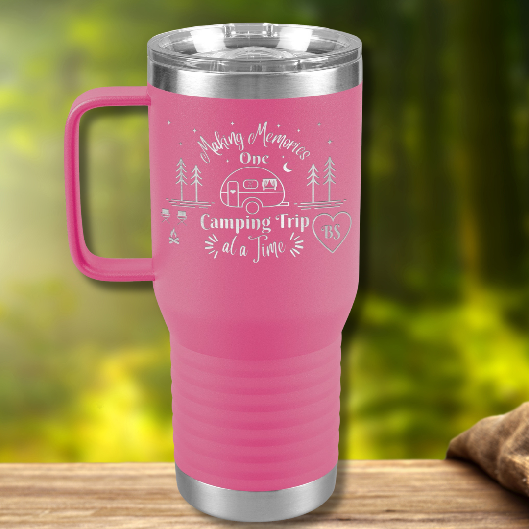 Making Memories One Camping Trip at a Time 20oz Travel Tumbler, Personalized Camping Tumbler with Handle and Slider Lid, Gift for Camper, RV Accessories