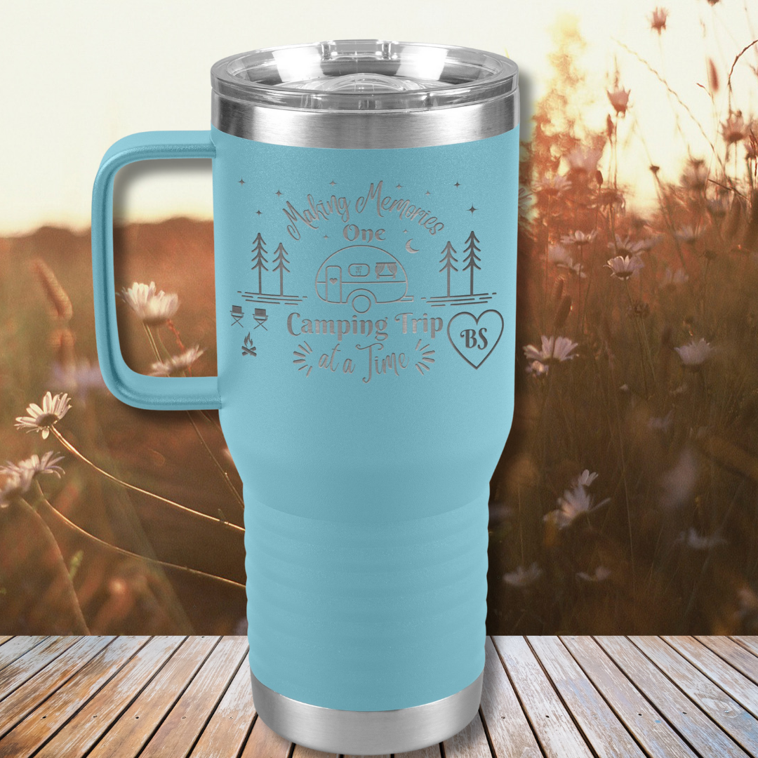 Making Memories One Camping Trip at a Time 20oz Travel Tumbler, Personalized Camping Tumbler with Handle and Slider Lid, Gift for Camper, RV Accessories