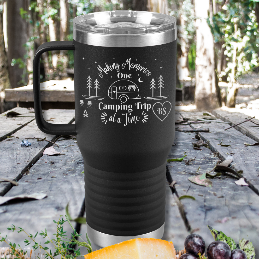 Making Memories One Camping Trip at a Time 20oz Travel Tumbler, Personalized Camping Tumbler with Handle and Slider Lid, Gift for Camper, RV Accessories