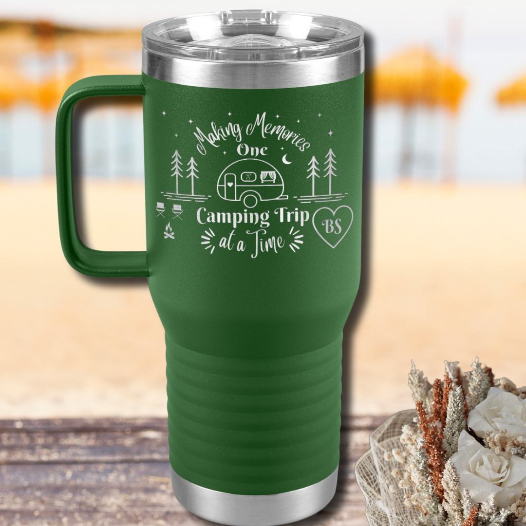 Making Memories One Camping Trip at a Time 20oz Travel Tumbler, Personalized Camping Tumbler with Handle and Slider Lid, Gift for Camper, RV Accessories