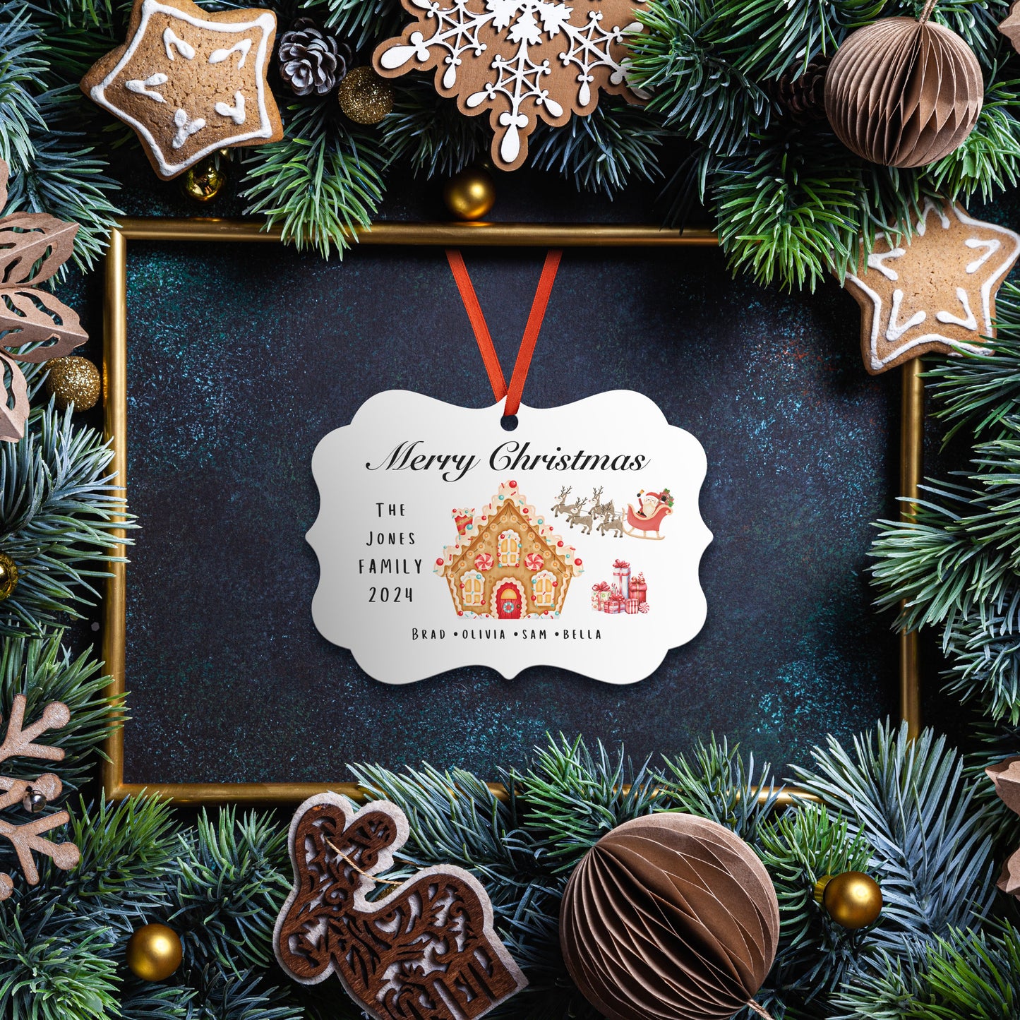 Personalized Christmas Ornament, Family Christmas Tree Ornament, Gingerbread House Christmas Decor, Christmas Tree Decoration, Custom Xmas Gift, Christmas Tradition