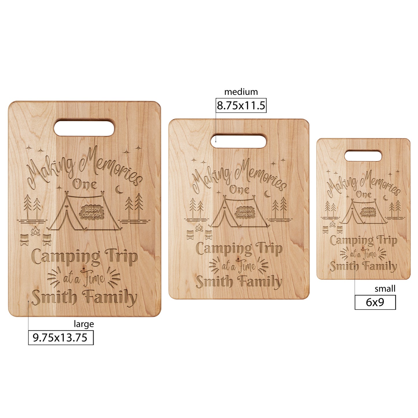 Personalized Making Memories One Camping Trip at a Time Cutting Board, Tent Camping Accessories, Hiking Gear, Gift for Camper
