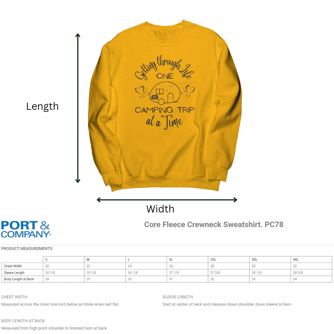 Getting through Life One Camping Trip at a Time Fall Sweatshirt, Road Trip Sweater, Funny Camper/Caravan RV Sweater Gift for Her