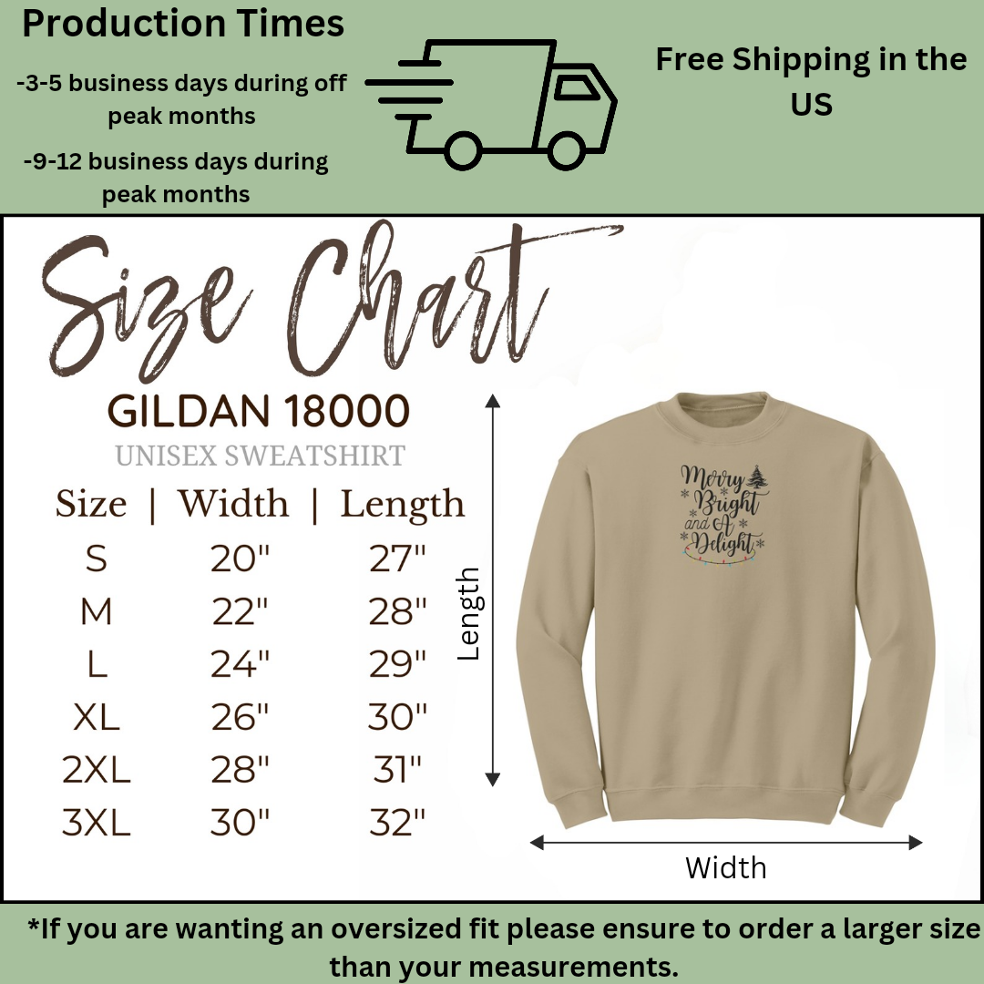 Merry and Bright Christmas Sweatshirt, Delight Cozy Sweater, Comfy Xmas Tree Sweatshirt, Family Christmas Sweatshirt, Gift for Christmas Lover