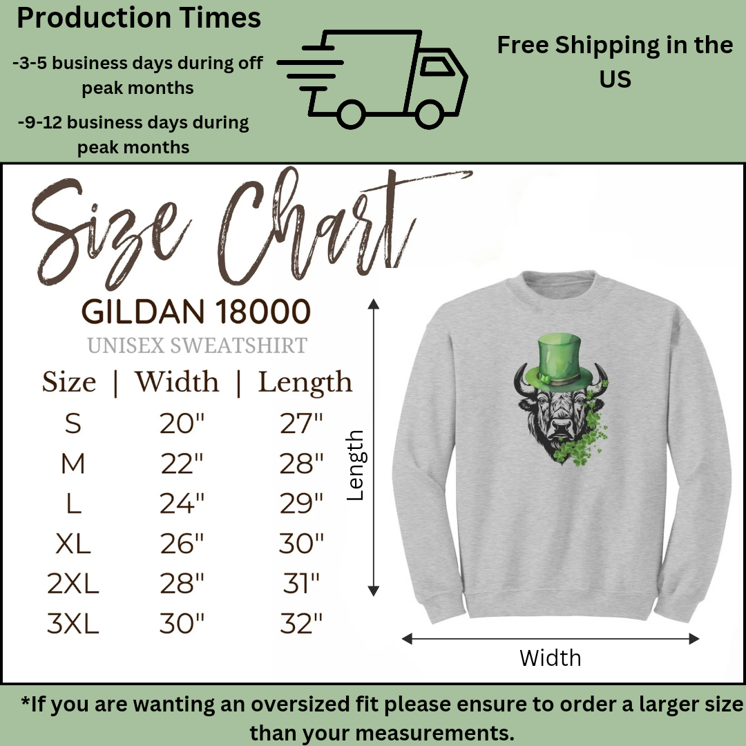 Bison Sweatshirt, Bison Lover Crewneck Sweater, St Patrick's Day Animal Sweatshirt, Lucky Shamrock Sweatshirt, Gift for National Parks Camper, St Paddy's Day Apparel