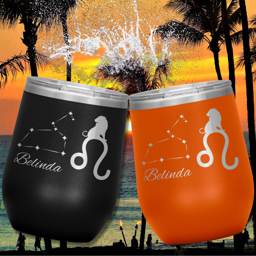 Personalized Name Leo Wine Tumbler, Leo Constellation Tumbler, Custom Zodiac Leo Tumbler, Lion Tumbler, Gift for Leo, Gift for Astrology Lover