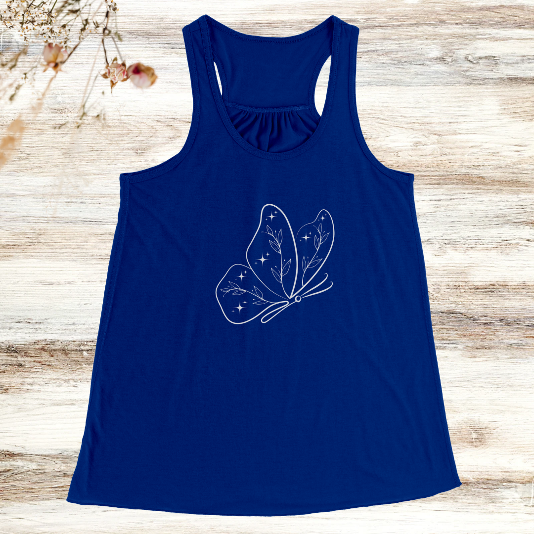 Women's Butterfly Top, Cute Flowy Workout Clothing, Celestial Star Lover Apparel, Hiking Tank Top, Summer Beach Top, Gift for Her