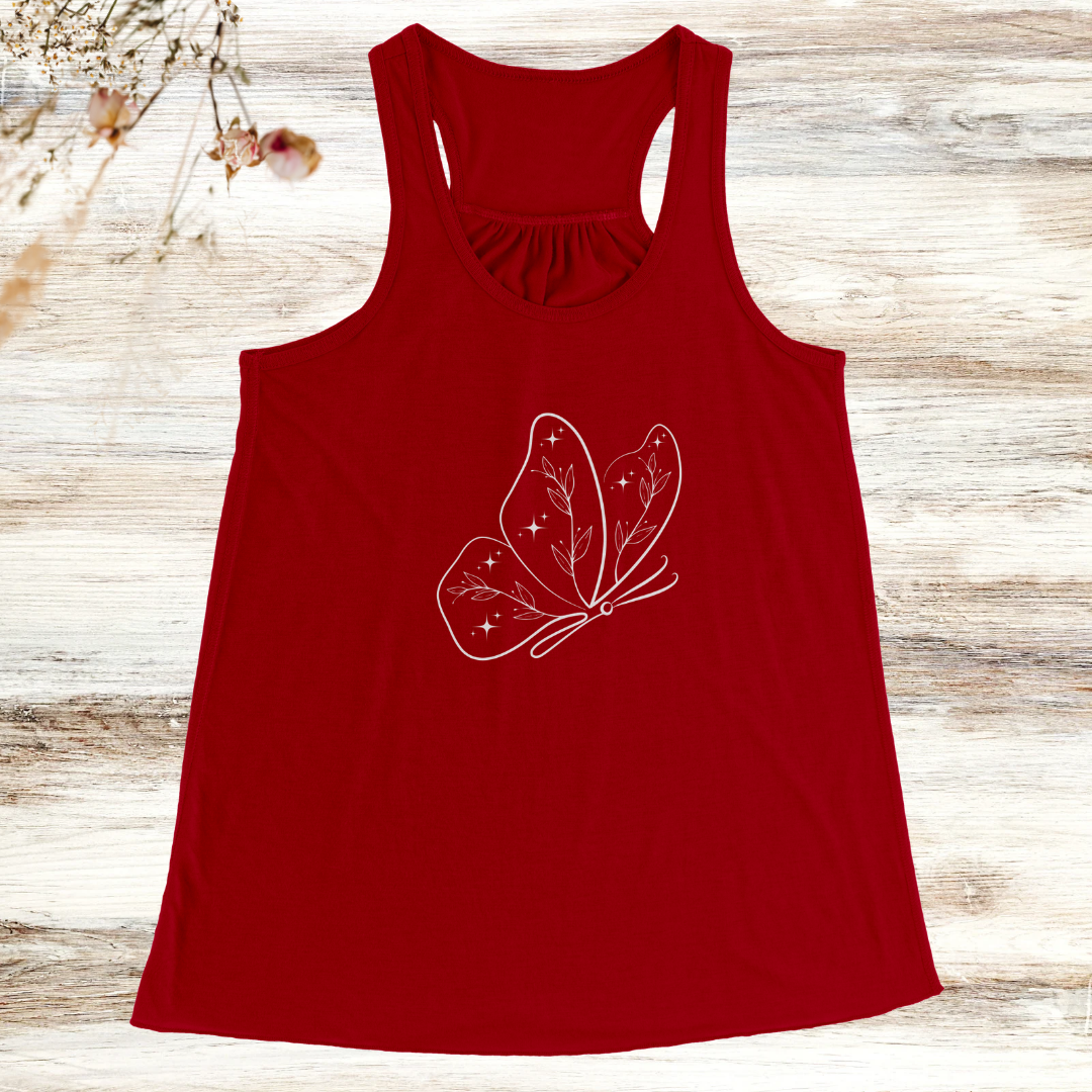 Women's Butterfly Top, Cute Flowy Workout Clothing, Celestial Star Lover Apparel, Hiking Tank Top, Summer Beach Top, Gift for Her
