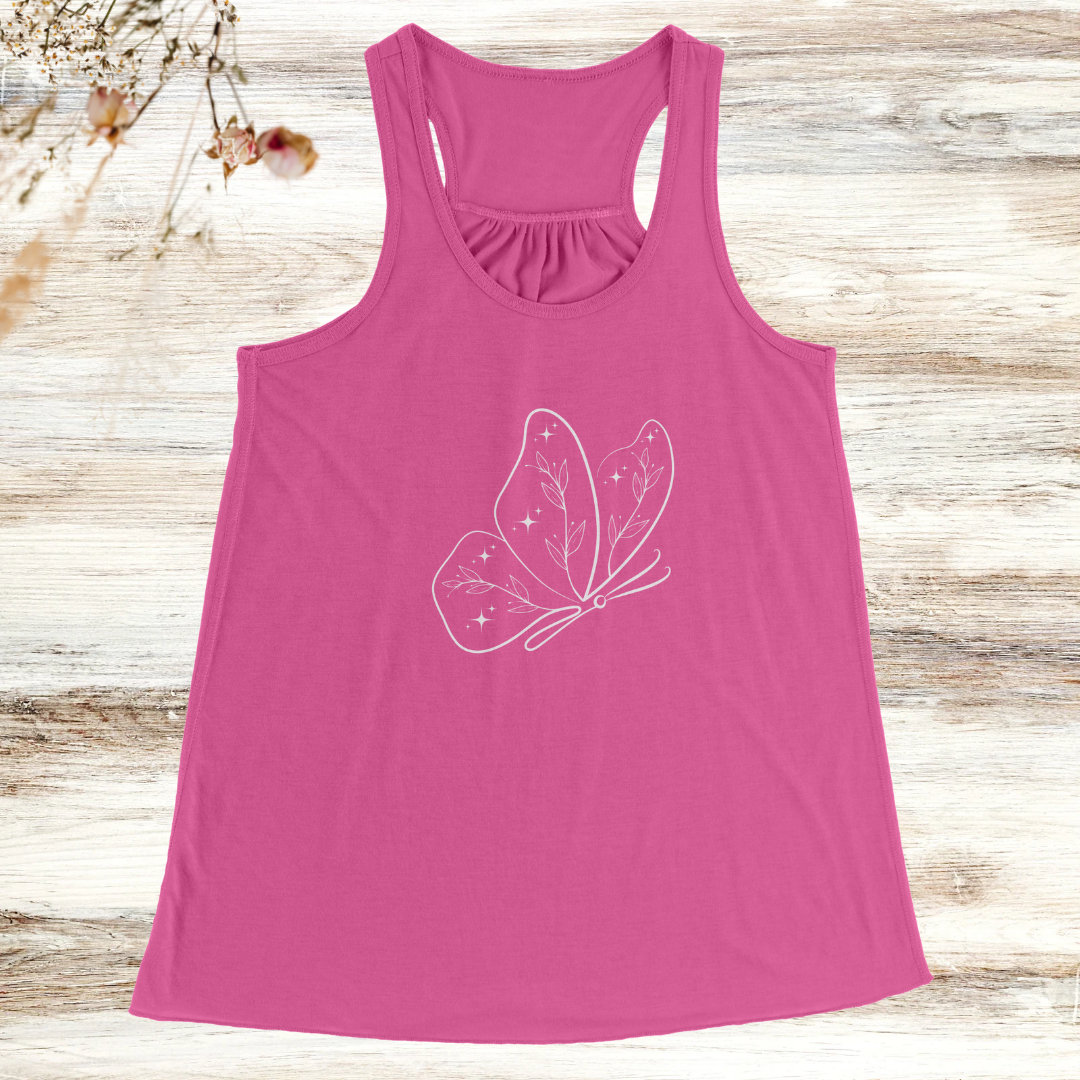 Women's Butterfly Top, Cute Flowy Workout Clothing, Celestial Star Lover Apparel, Hiking Tank Top, Summer Beach Top, Gift for Her